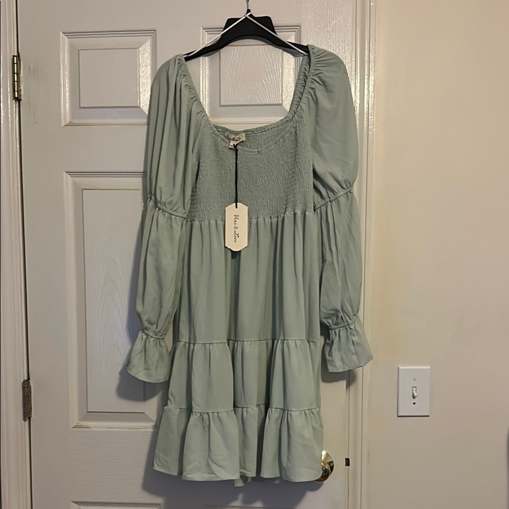 Vine & Love Mint Green Smocked Dress